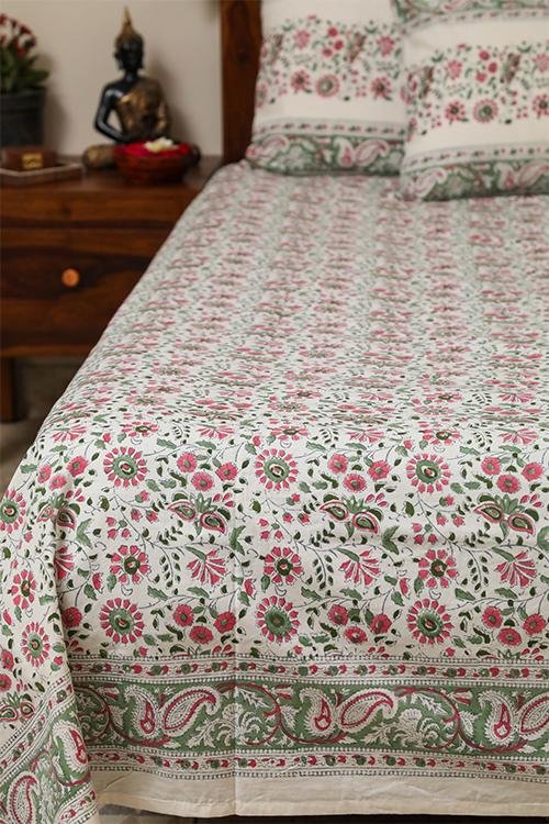 Sootisyahi 'Dream of Daisy' Handblock Printed Cotton Bedsheet - SootiSyahi