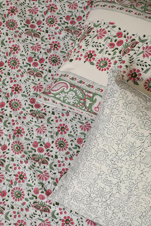 Sootisyahi 'Dream of Daisy' Handblock Printed Cotton Bedsheet - SootiSyahi