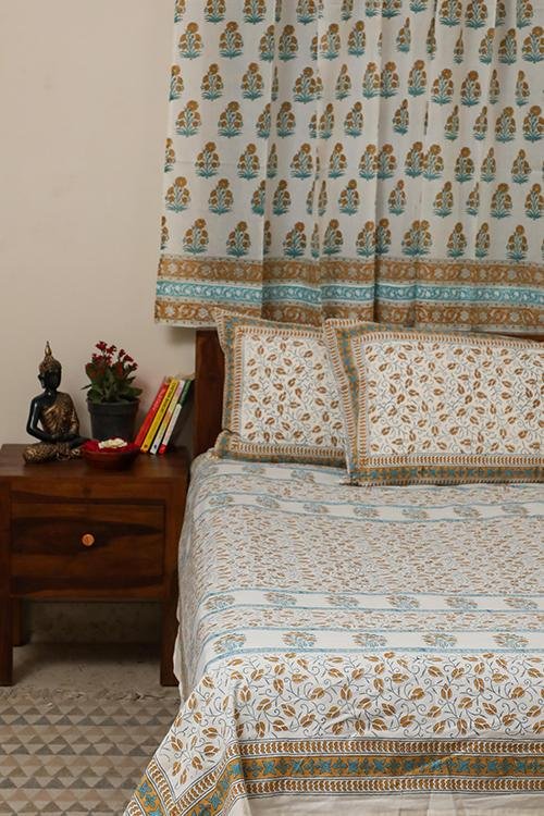 Sootisyahi 'Dream of Flowers' Handblock Printed Cotton Bedsheet - SootiSyahi