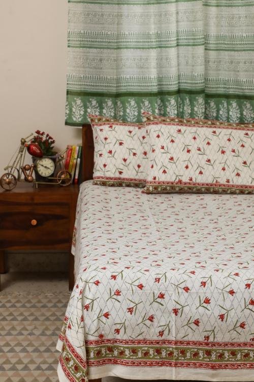 Sootisyahi 'Dream of Lily' Handblock Printed Cotton Bedsheet - SootiSyahi