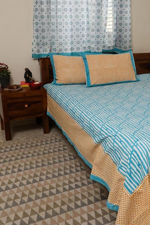 Sootisyahi 'Dream of Waves' Handblock Printed Cotton Bedsheet - SootiSyahi