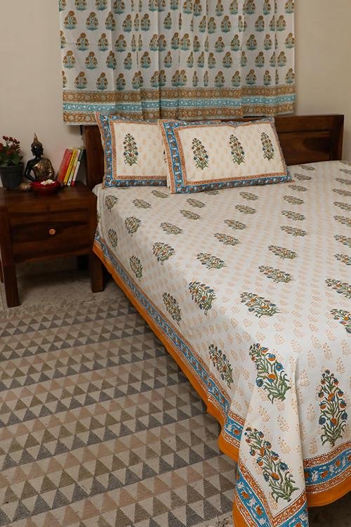 Sootisyahi 'Dreaming Yellow' Handblock Printed Cotton Bedsheet - SootiSyahi