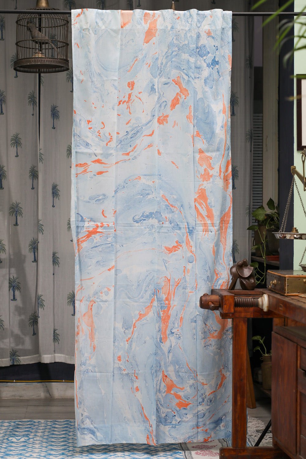 SootiSyahi 'Dreams of Heaven' Handmarble Printed Cotton Door Curatin - SootiSyahi