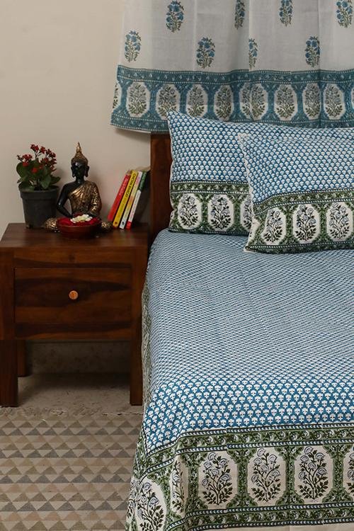 Sootisyahi 'Dreams of Sky' Handblock Printed Cotton Bedsheet - SootiSyahi