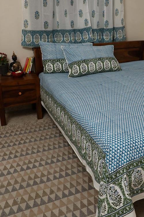 Sootisyahi 'Dreams of Sky' Handblock Printed Cotton Bedsheet - SootiSyahi