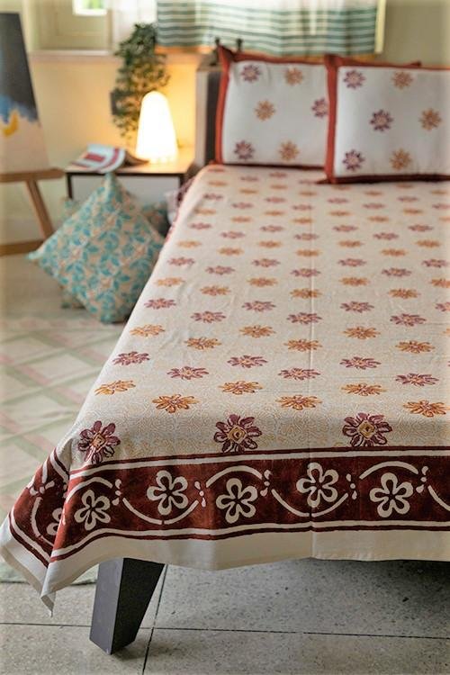 Sootisyahi 'Dreams of Sky' Handblock Printed Cotton Bedsheet - SootiSyahi