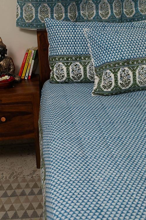 Sootisyahi 'Dreams of Sky' Handblock Printed Cotton Bedsheet - SootiSyahi