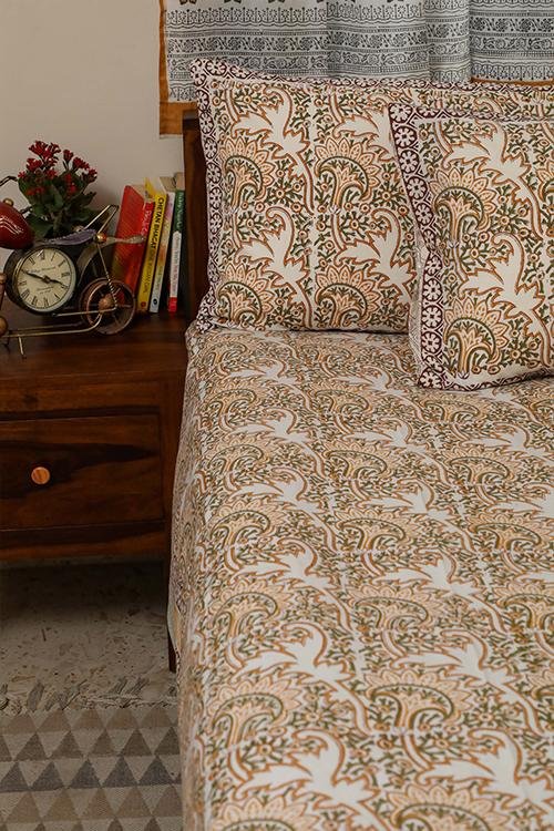 Sootisyahi 'Dreamy Green' Handblock Printed Cotton Bedsheet - SootiSyahi