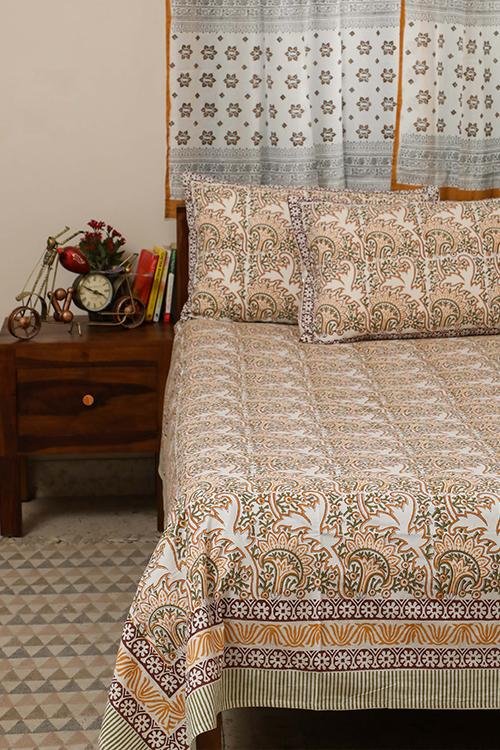 Sootisyahi 'Dreamy Green' Handblock Printed Cotton Bedsheet - SootiSyahi