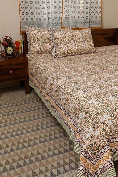 Sootisyahi 'Dreamy Green' Handblock Printed Cotton Bedsheet - SootiSyahi