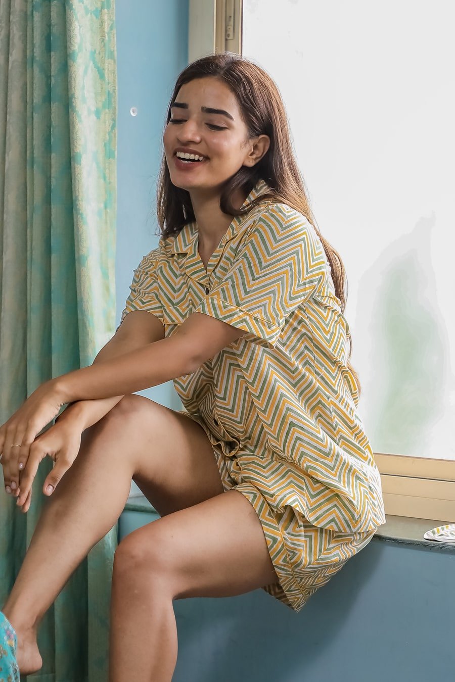 Sootisyahi 'Dreamy Yellow ' Azofree Handblock Printed Pure Cotton Night Suit - SootiSyahi