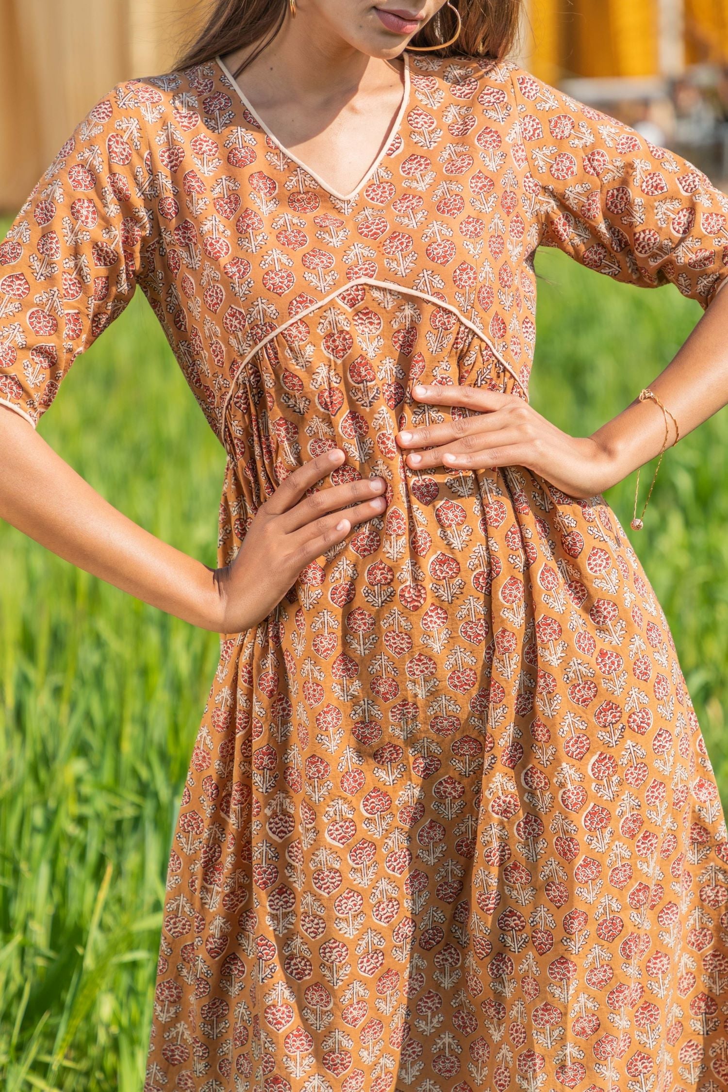 Sootisyahi 'Dusky Dawn' Azofree Handblock Printed Pure Cotton Dress - SootiSyahi