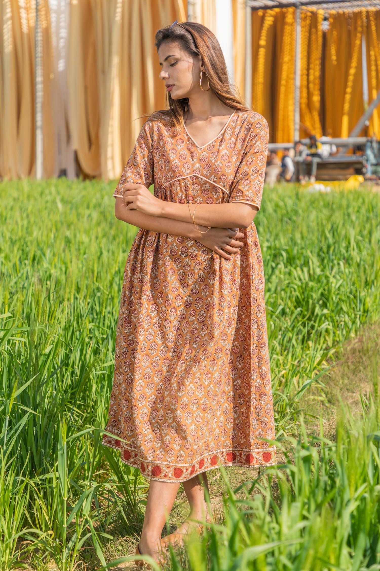 Sootisyahi 'Dusky Dawn' Azofree Handblock Printed Pure Cotton Dress - SootiSyahi