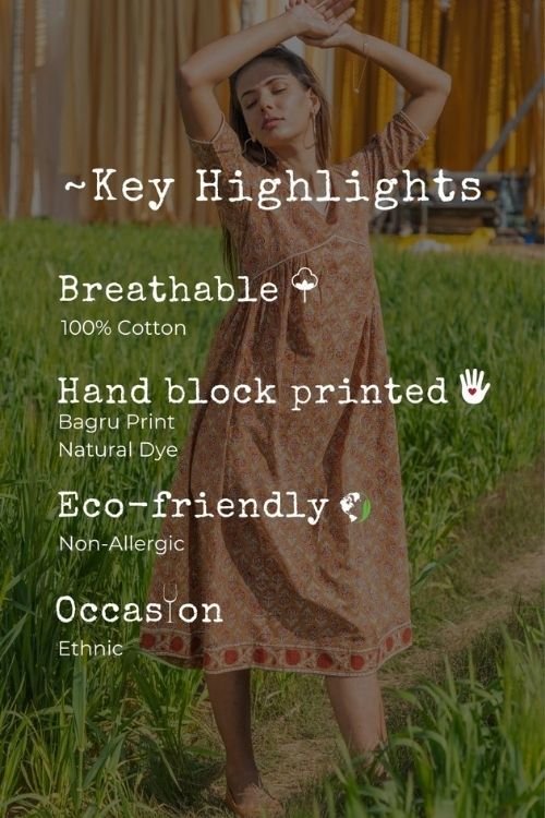 Sootisyahi 'Dusky Dawn' Azofree Handblock Printed Pure Cotton Dress - SootiSyahi