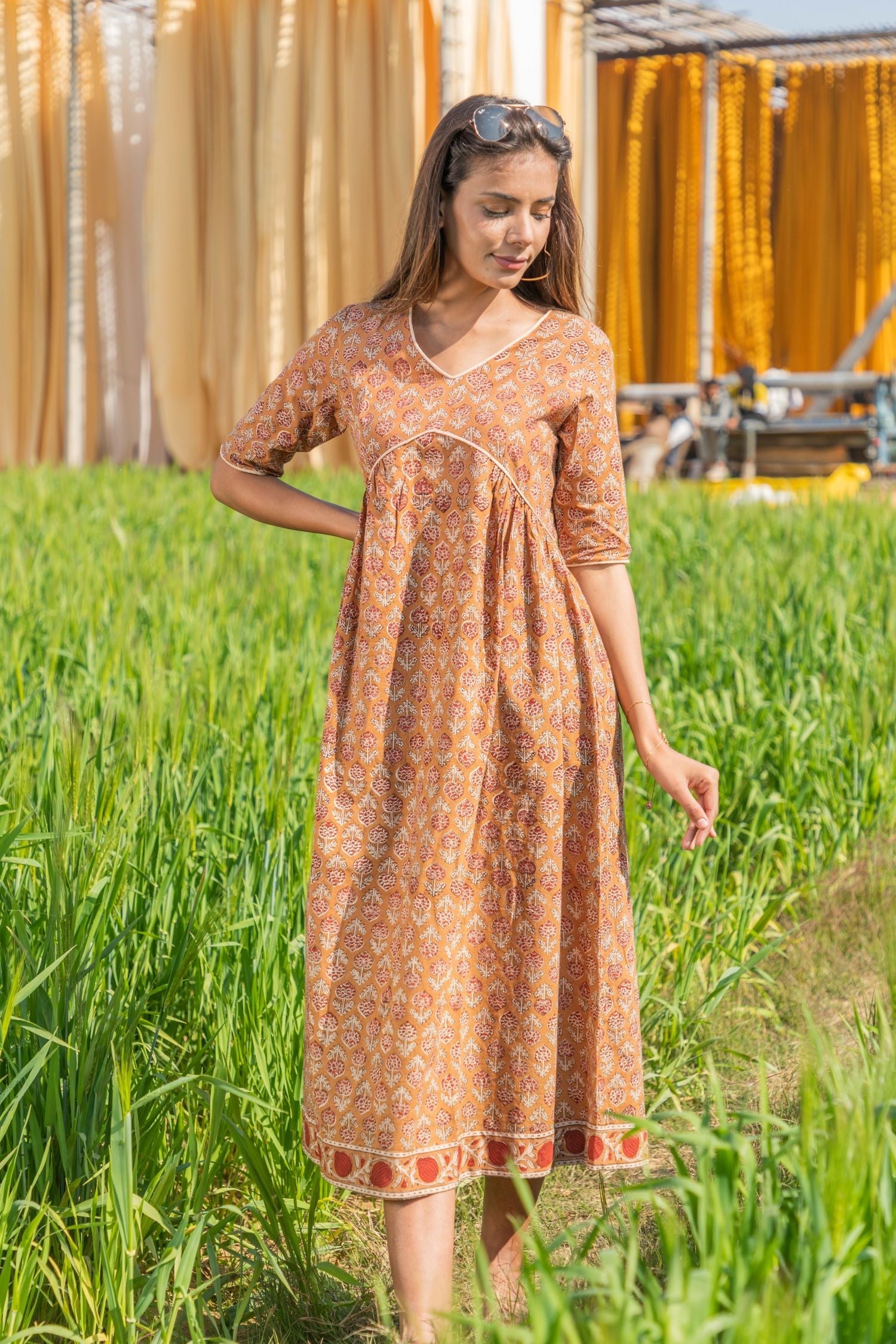 Sootisyahi 'Dusky Dawn' Azofree Handblock Printed Pure Cotton Dress - SootiSyahi
