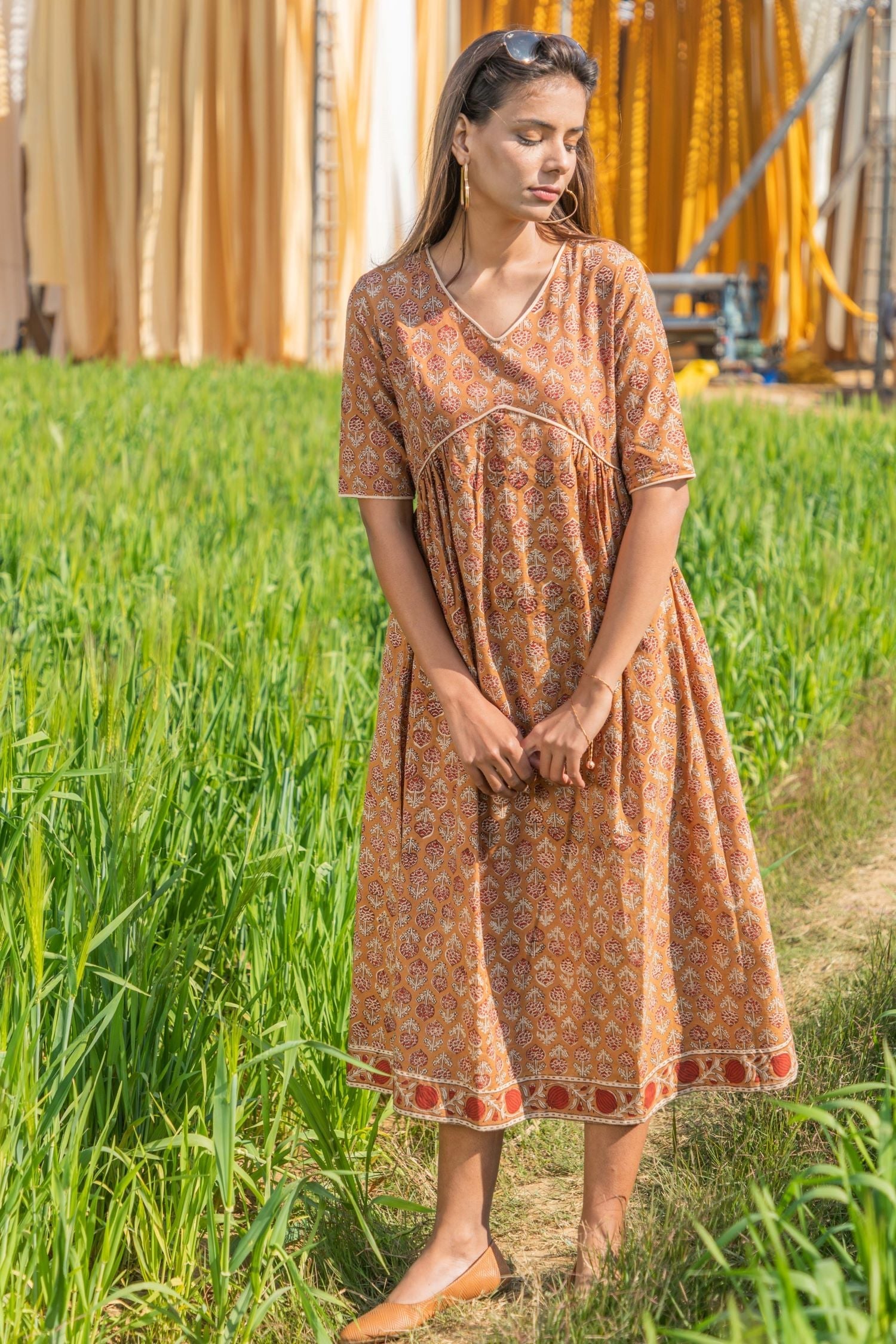 Sootisyahi 'Dusky Dawn' Azofree Handblock Printed Pure Cotton Dress - SootiSyahi