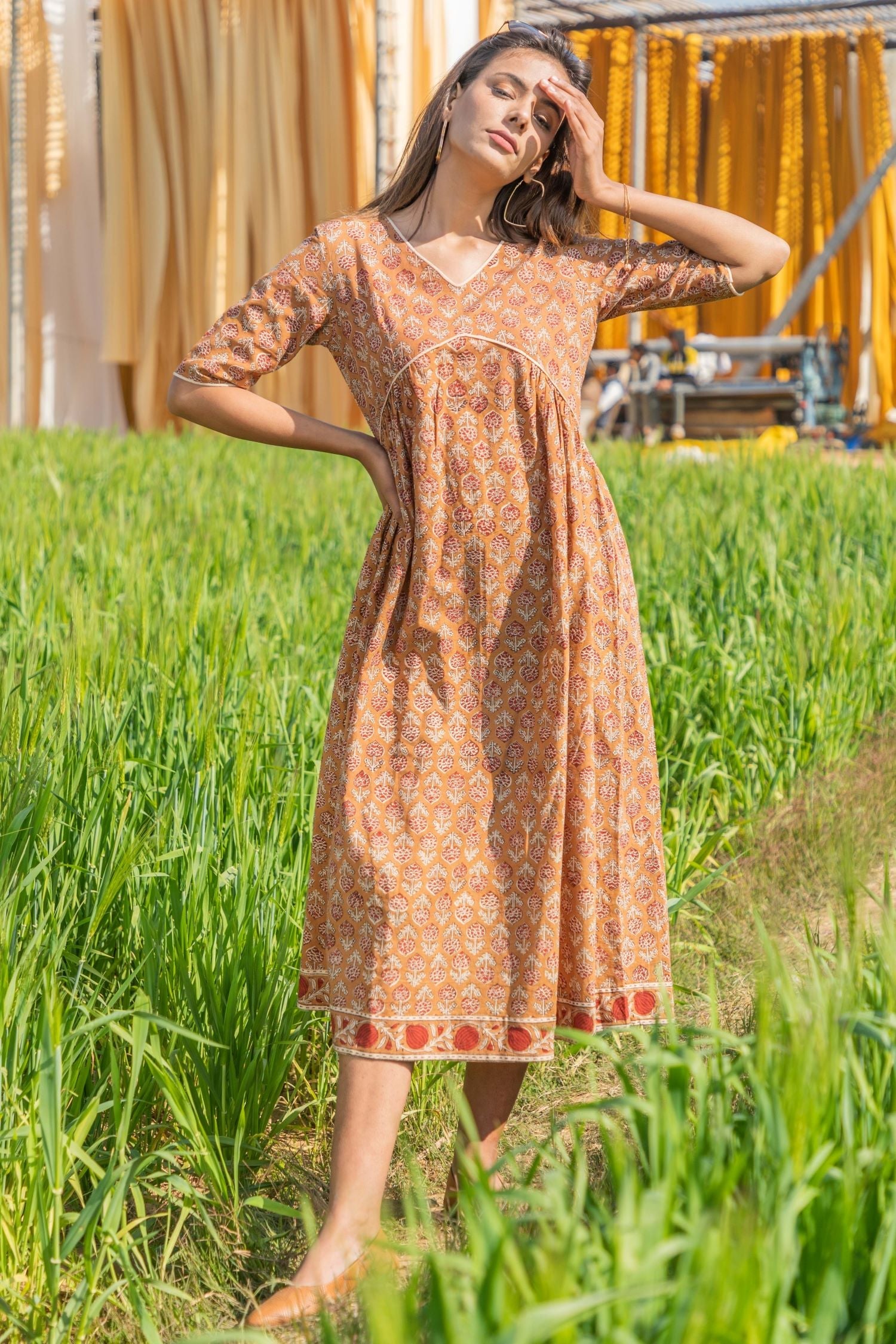 Sootisyahi 'Dusky Dawn' Azofree Handblock Printed Pure Cotton Dress - SootiSyahi