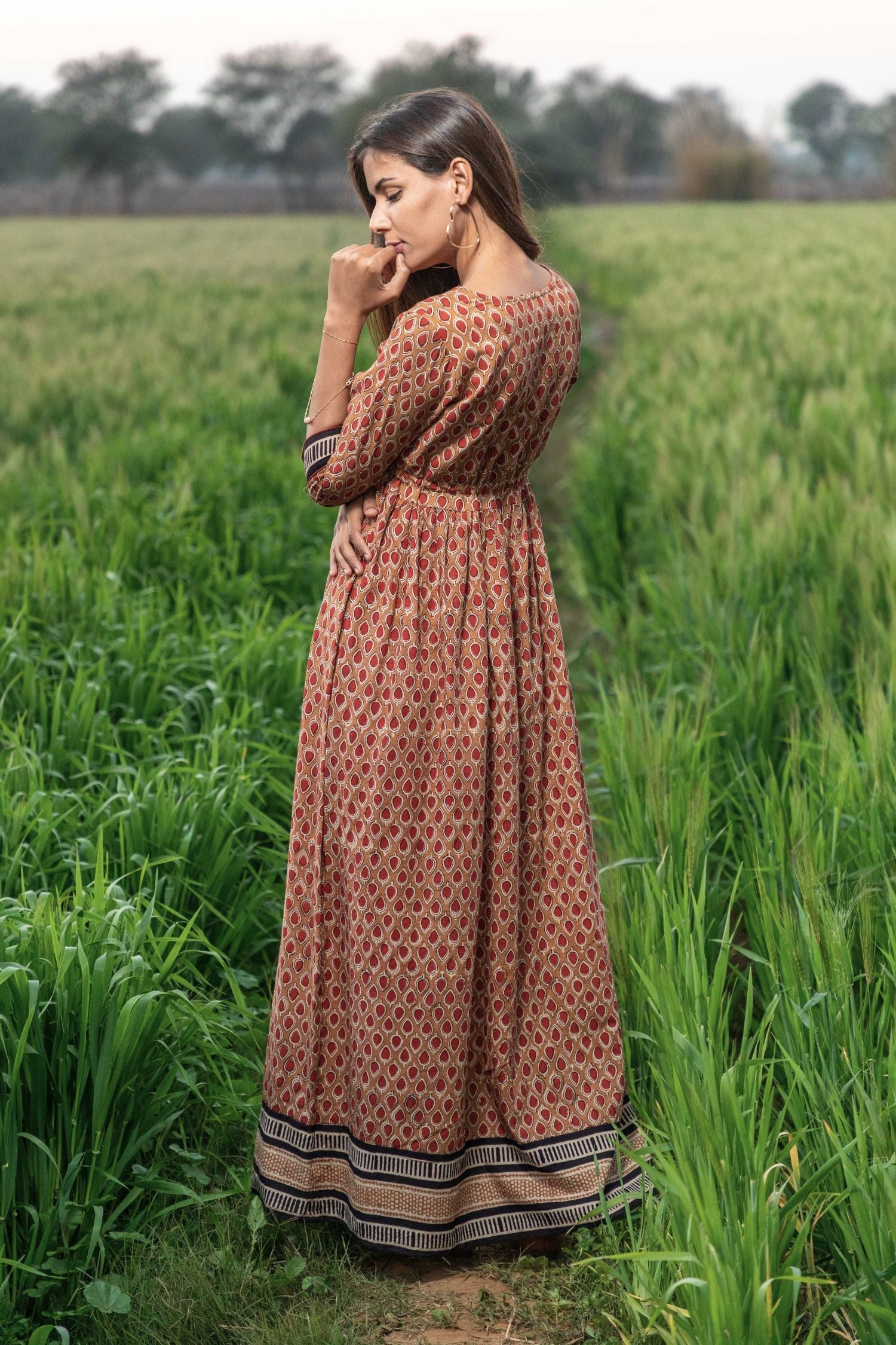 Sootisyahi 'Earthen Bliss' Bagru Handblock Printed Pure Cotton Dress - SootiSyahi