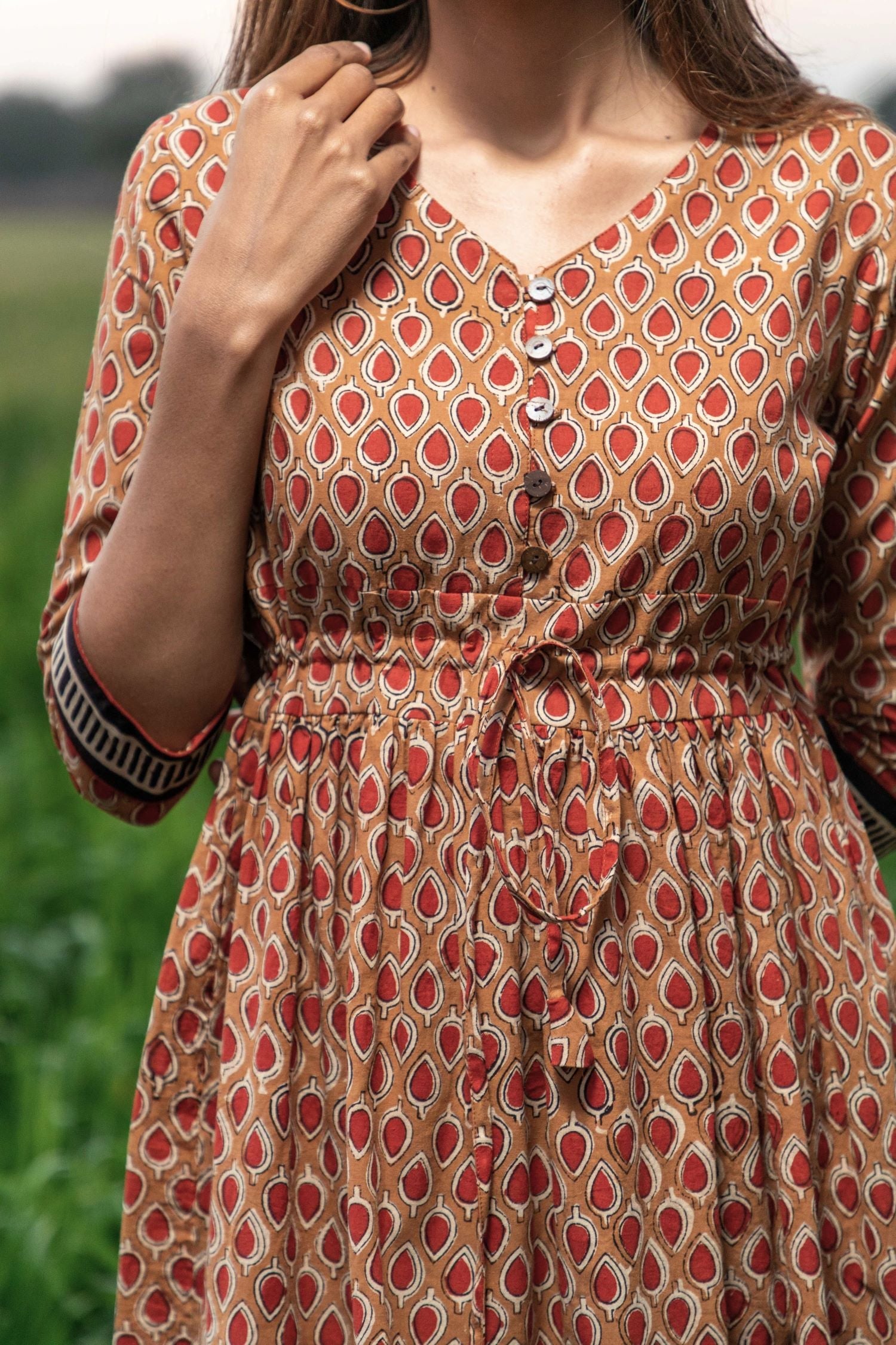 Sootisyahi 'Earthen Bliss' Bagru Handblock Printed Pure Cotton Dress - SootiSyahi