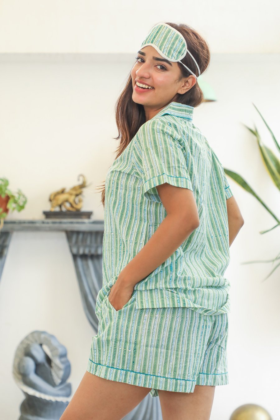 Sootisyahi 'Firm Mint ' Azofree Handblock Printed Pure Cotton Night Suit - SootiSyahi