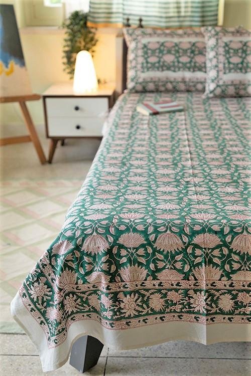 Sootisyahi 'First Blossom' Handblock Printed Cotton Bedsheet - SootiSyahi