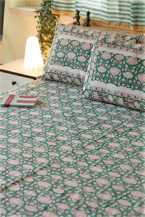 Sootisyahi 'First Blossom' Handblock Printed Cotton Bedsheet - SootiSyahi