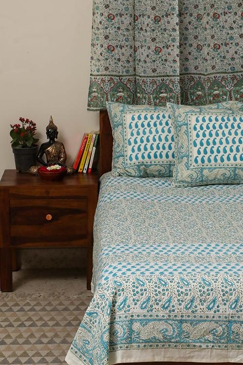 Sootisyahi 'Floral Ambar' Handblock Printed Cotton Bedsheet - SootiSyahi