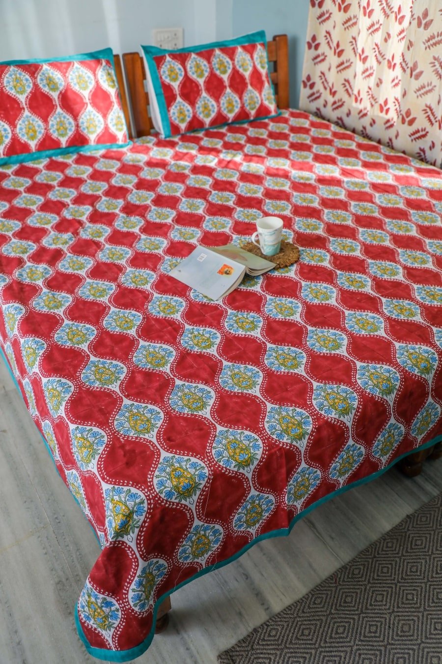 SootiSyahi 'Floral Arch' Handblock Printed Cotton Bedsheet - SootiSyahi