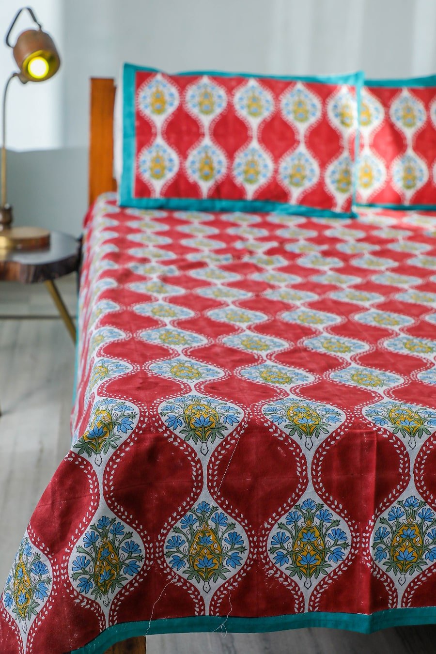 SootiSyahi 'Floral Arch' Handblock Printed Cotton Bedsheet - SootiSyahi