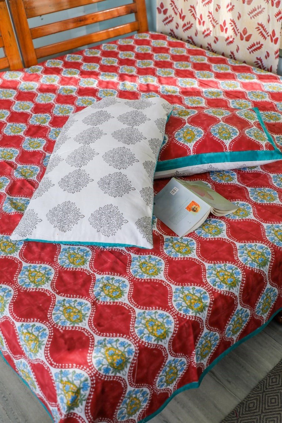 SootiSyahi 'Floral Arch' Handblock Printed Cotton Bedsheet - SootiSyahi