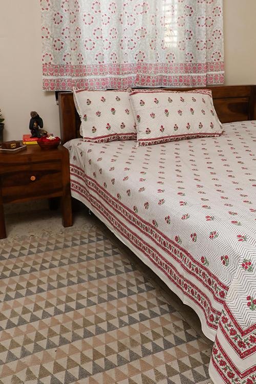 Sootisyahi 'Floral Bed' Handblock Printed Cotton Bedsheet - SootiSyahi