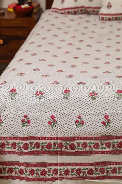 Sootisyahi 'Floral Bed' Handblock Printed Cotton Bedsheet - SootiSyahi
