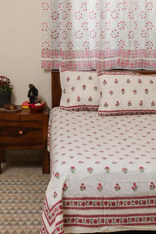 Sootisyahi 'Floral Bed' Handblock Printed Cotton Bedsheet - SootiSyahi