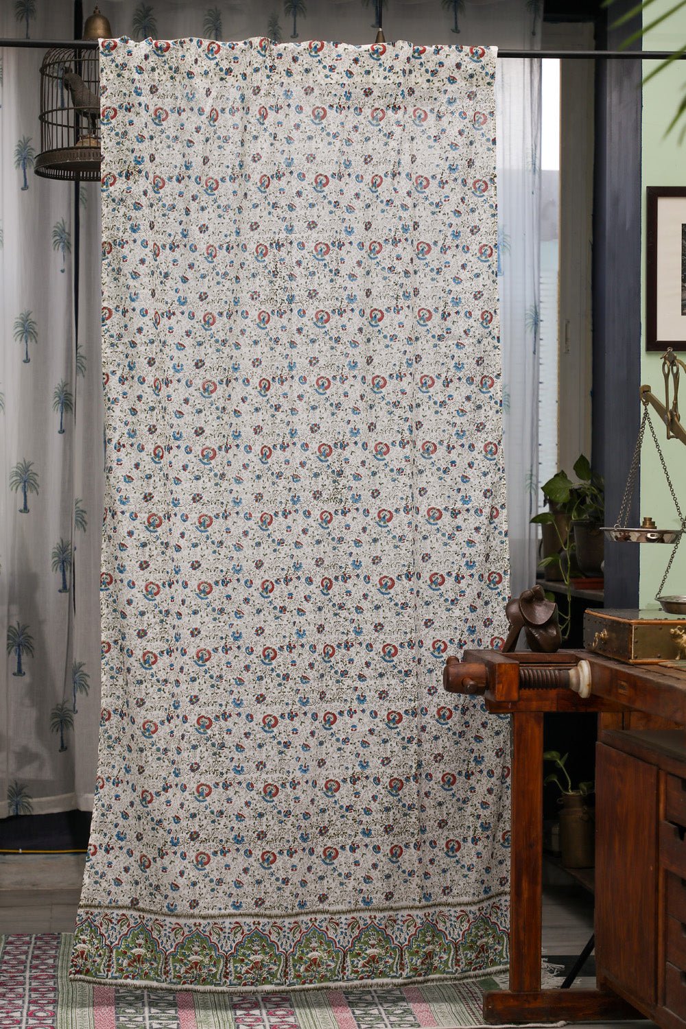 SootiSyahi 'Floral Blossom' Handblock Printed Cotton Door Curatin - SootiSyahi