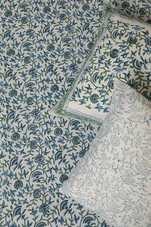 Sootisyahi 'Floral Blue' Handblock Printed Cotton Bedsheet - SootiSyahi