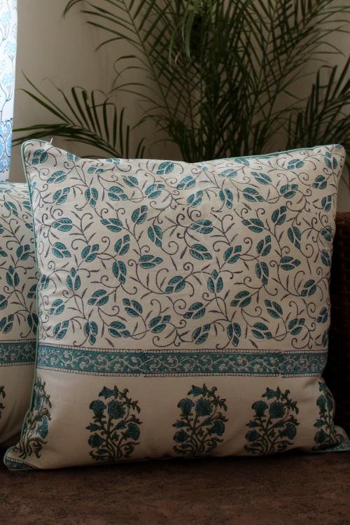 Sootisyahi 'Floral Creepers' Handblock Printed Cotton Cushion Cover Set - SootiSyahi