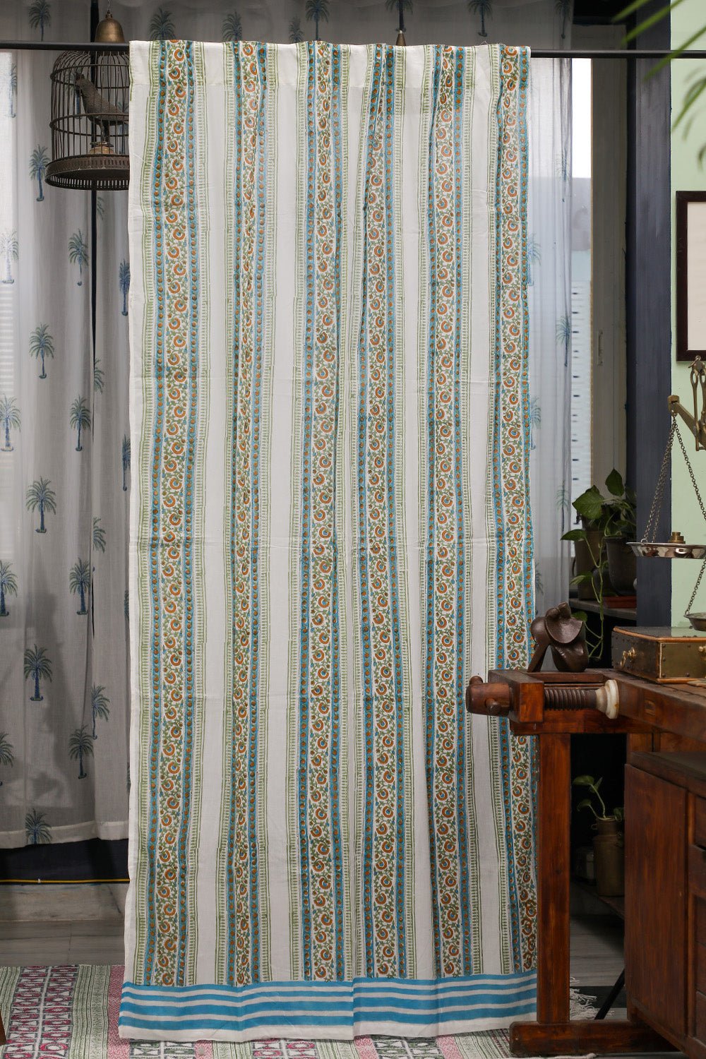 SootiSyahi 'Floral Creepers' Handblock Printed Cotton Door Curatin - SootiSyahi