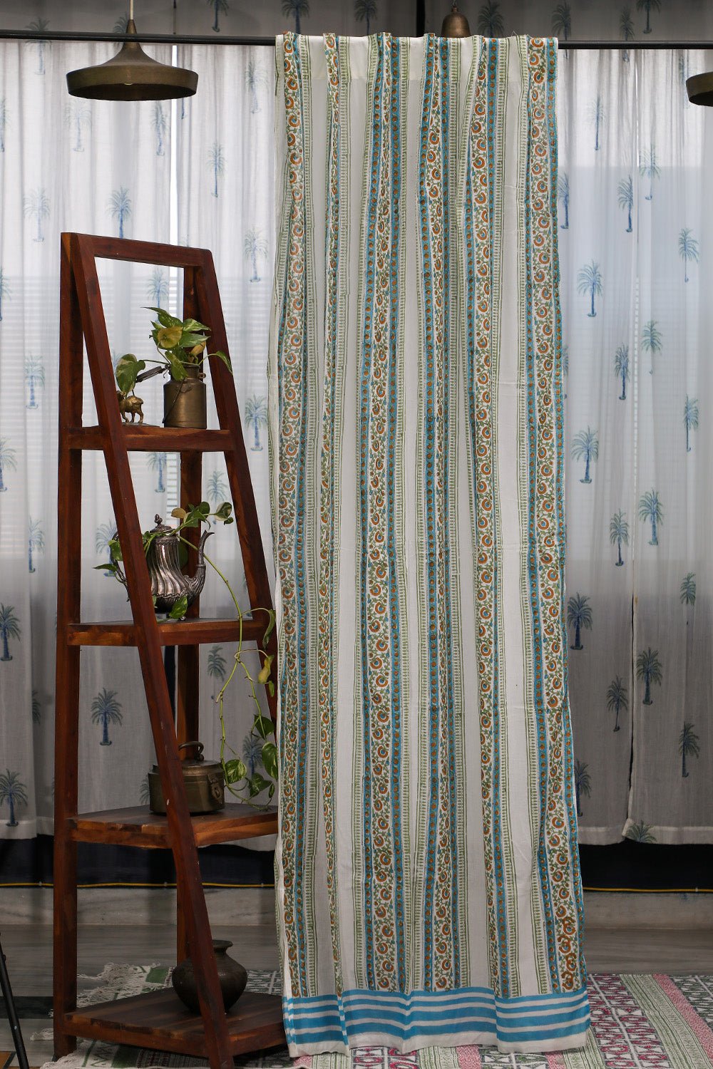 SootiSyahi 'Floral Creepers' Handblock Printed Cotton Door Curatin - SootiSyahi