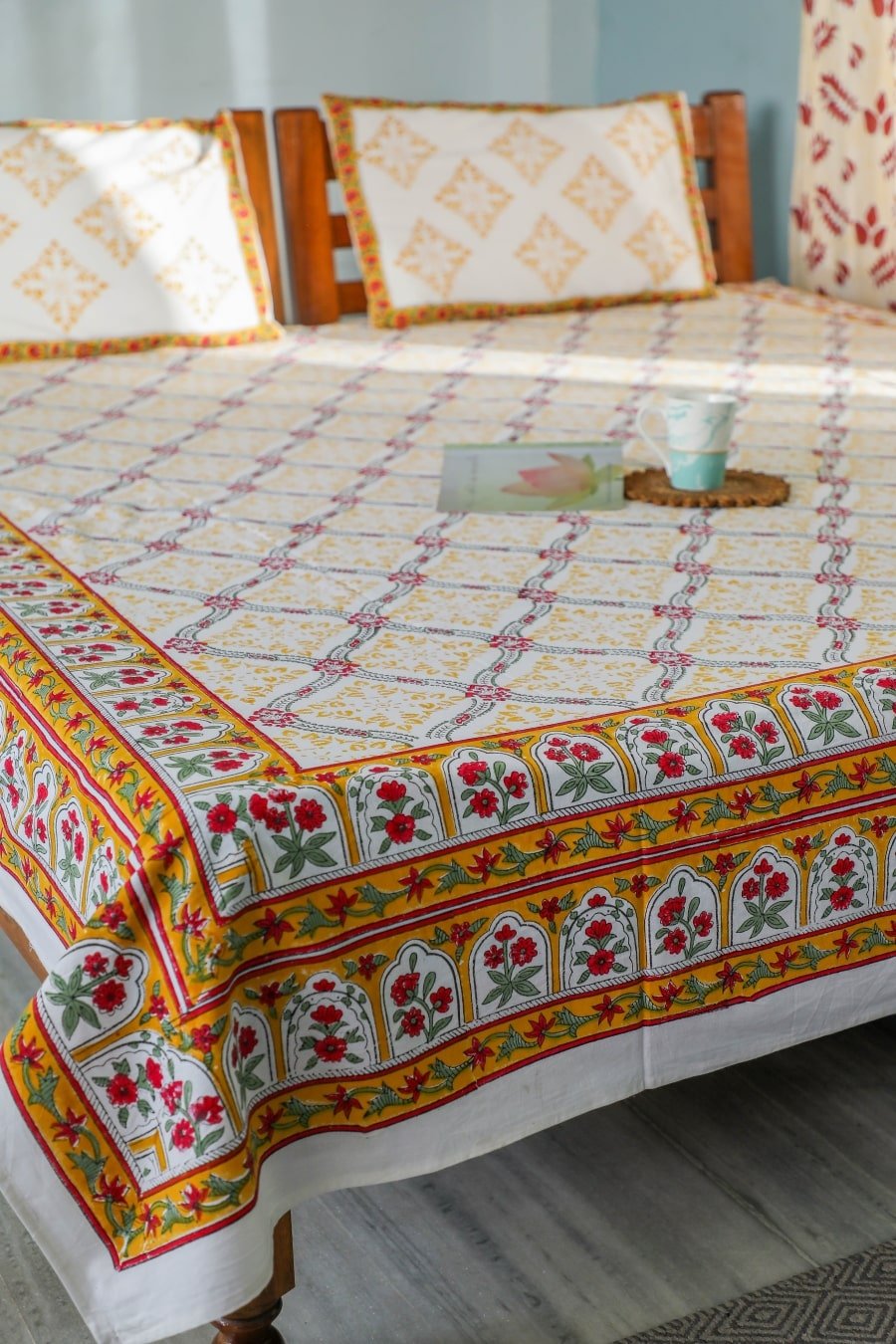 SootiSyahi 'Floral Culture' Handblock Printed Cotton Bedsheet - SootiSyahi