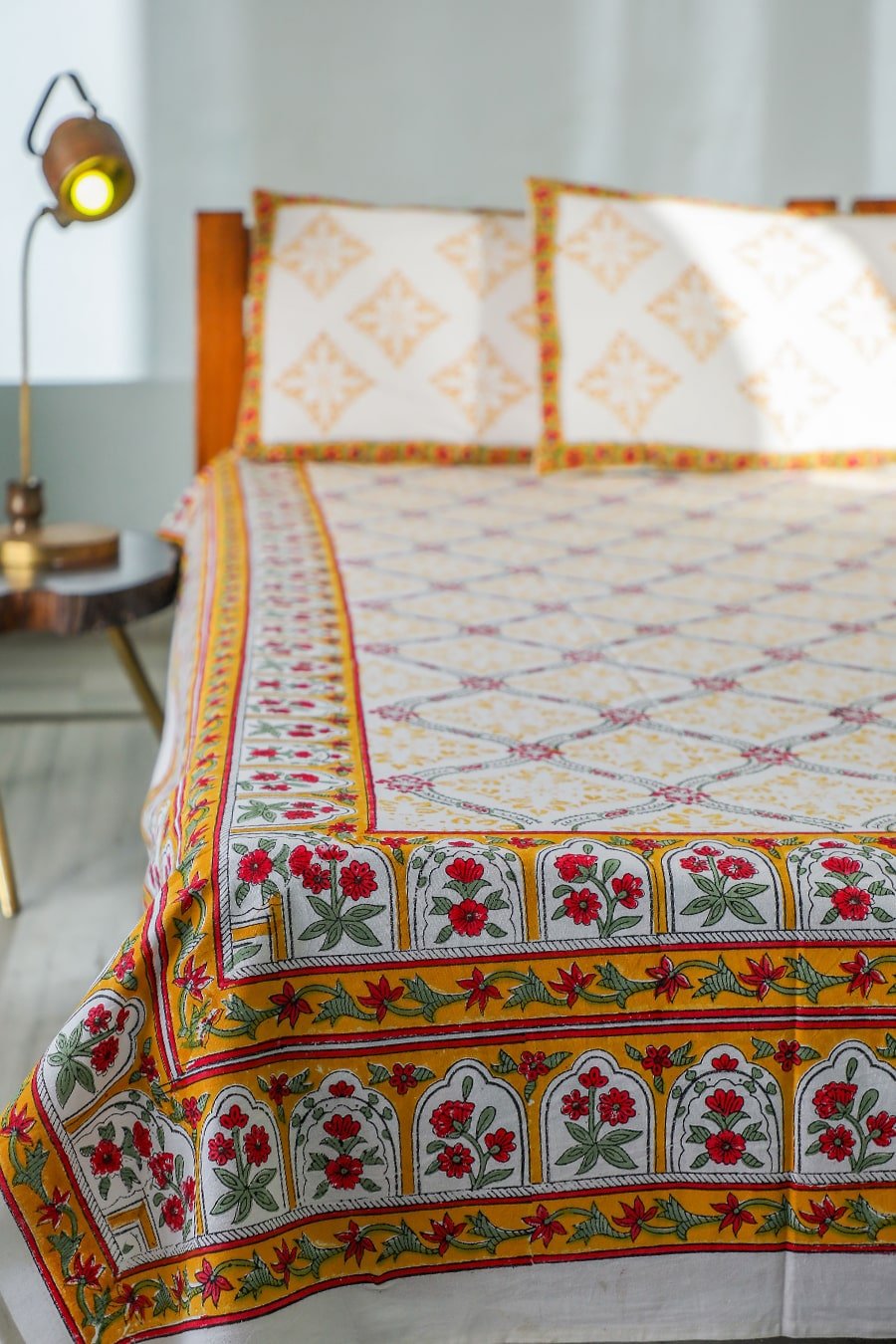 SootiSyahi 'Floral Culture' Handblock Printed Cotton Bedsheet - SootiSyahi