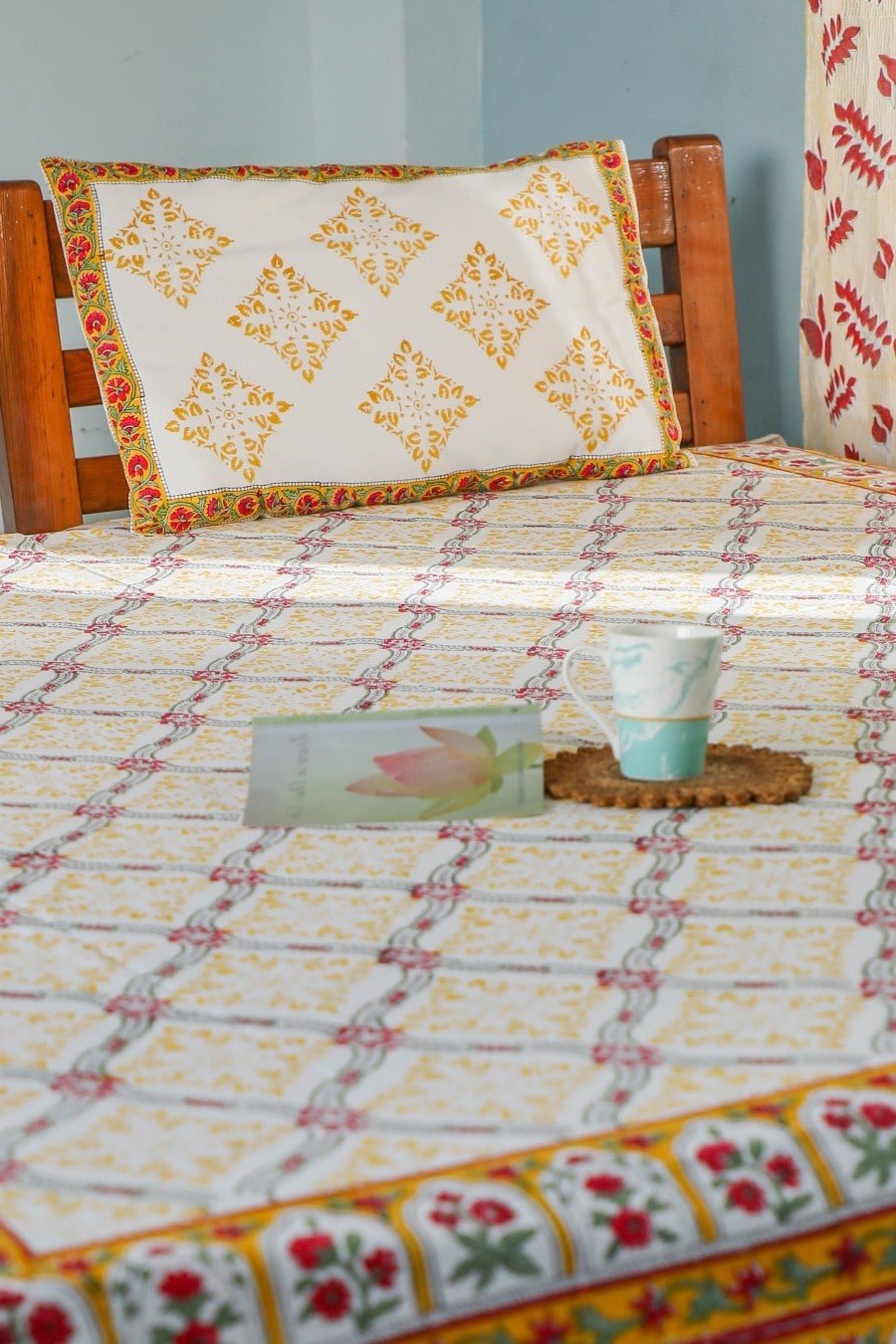 SootiSyahi 'Floral Culture' Handblock Printed Cotton Bedsheet - SootiSyahi