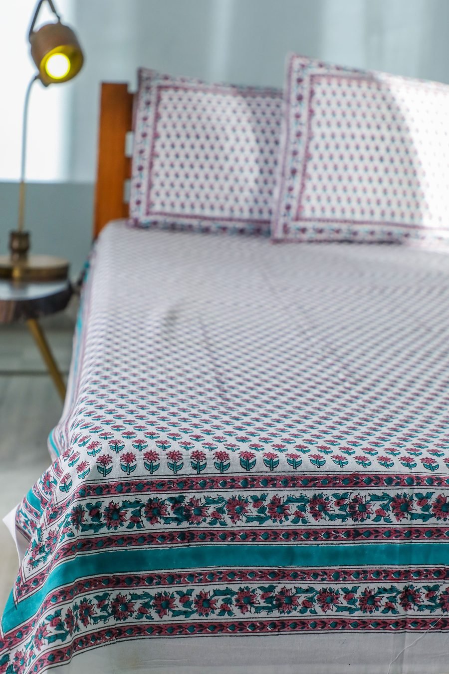 Handblock Printed Cotton Bed Sheets Online SootiSyahi Floral Dots