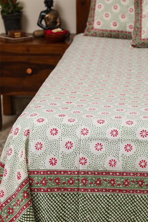 Sootisyahi 'Floral Dreams' Handblock Printed Cotton Bedsheet - SootiSyahi