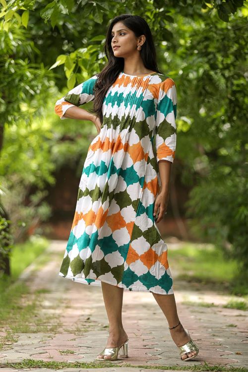 SootiSyahi 'Floral Era' Block Printed Cotton Dress - SootiSyahi