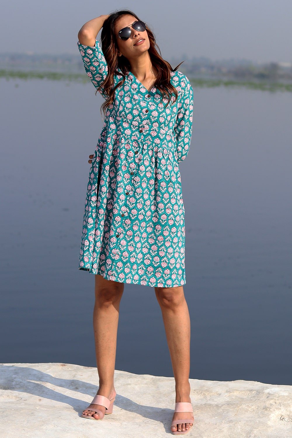 SootiSyahi 'Floral Frame' Cotton Dress - SootiSyahi