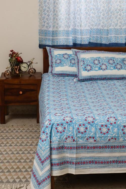 Sootisyahi 'Floral Mesh' Handblock Printed Cotton Bedsheet - SootiSyahi