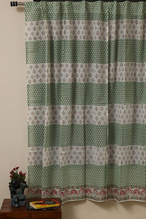 Sootisyahi 'Floral Mesh' Handblock Printed Voile Cotton Curtain - SootiSyahi