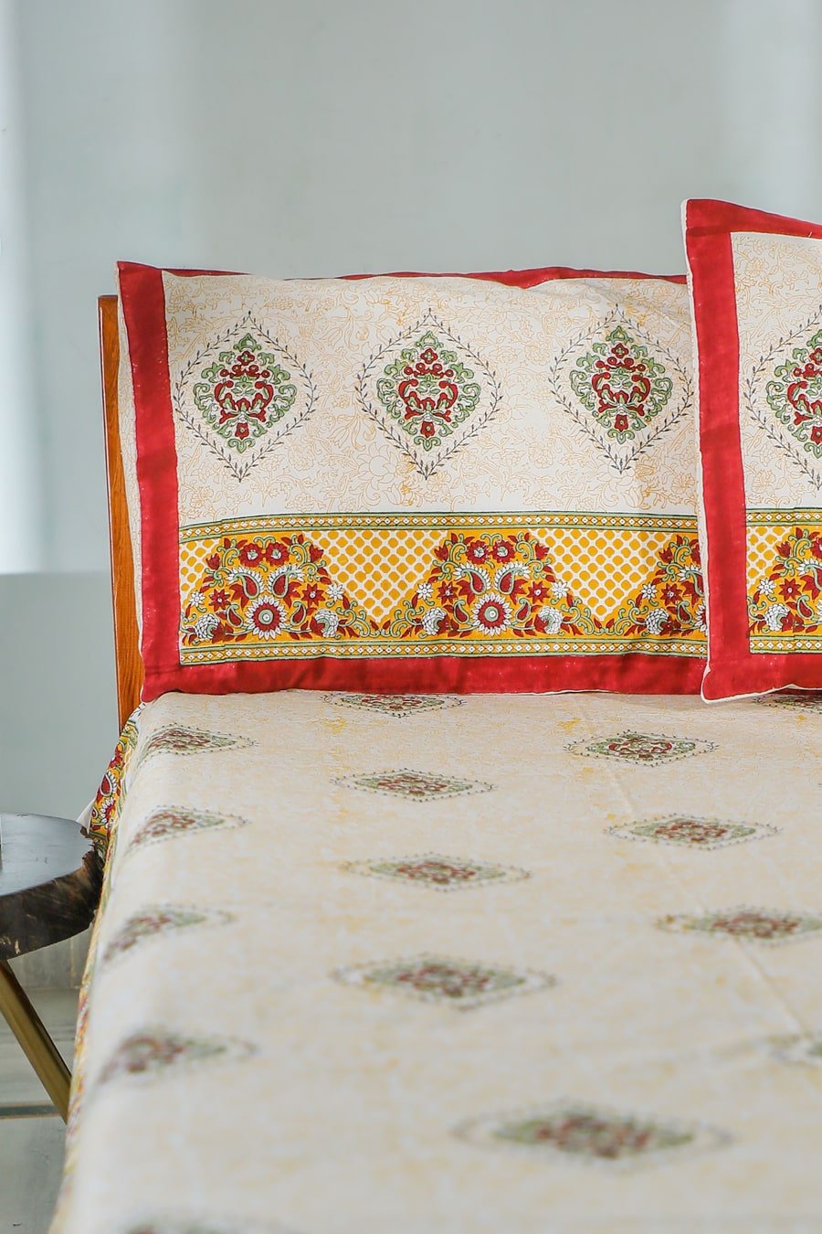 SootiSyahi 'Floral Monarch' Handblock Printed Cotton Bedsheet - SootiSyahi