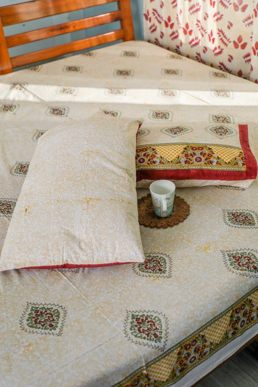 SootiSyahi 'Floral Monarch' Handblock Printed Cotton Bedsheet - SootiSyahi