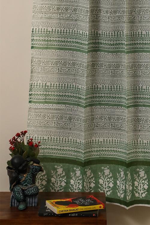 Sootisyahi 'Floral Mosaic' Handblock Printed Voile Cotton Curtain - SootiSyahi
